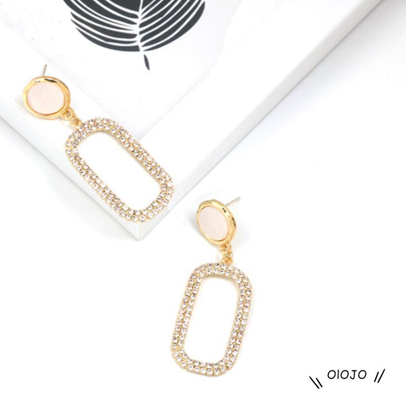 Anting Tusuk Gantung Desain Geometri Hias Opal + Berlian Berkilau Untuk Wanita ol2
