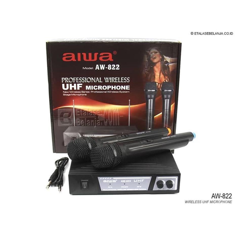 Mic Wireless AIWA AW 822 - Microphone Wireless AIWA UHF batrai AA suara mantap