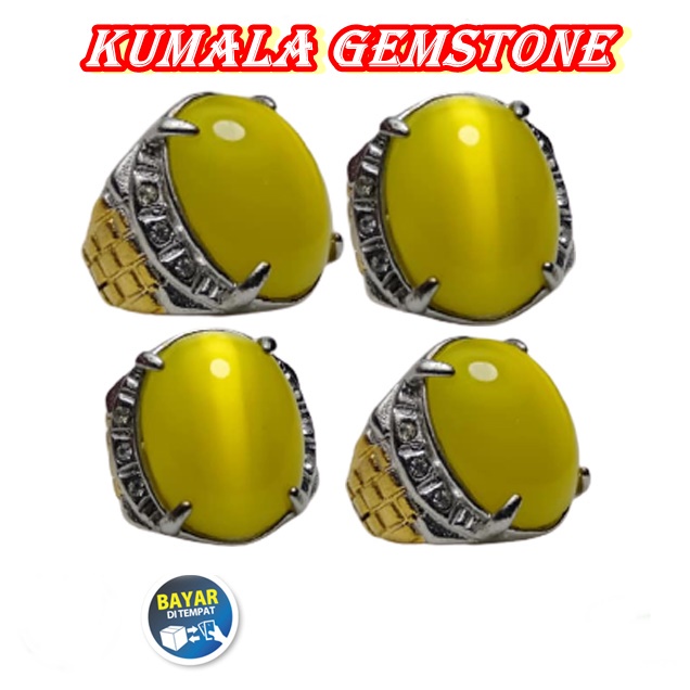 Cincin Batu Akik Mata Kucing Warna Kuning Yellow Cat Eye