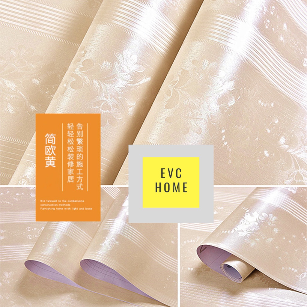 EVCHOME 45CM x 10M Wallpaper Sticker Dinding Polos 3D Korea Premium/Wallstiker Embos Dekorasi Dinding-Classic Gold