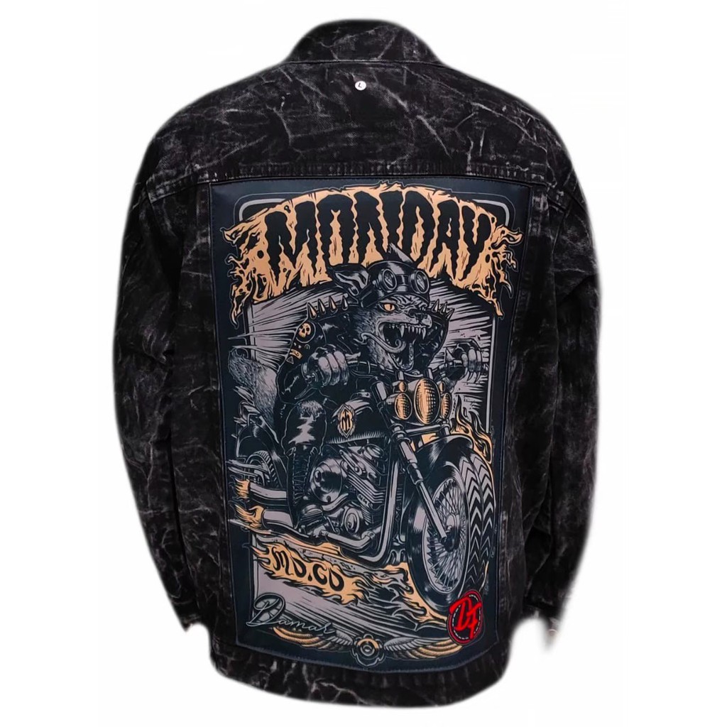 JAKET JEANS PRINTING Denim Pria Sandwash Distro L XL (Size XXL dan 3XL beda katalog) - Black Sandwash I-14