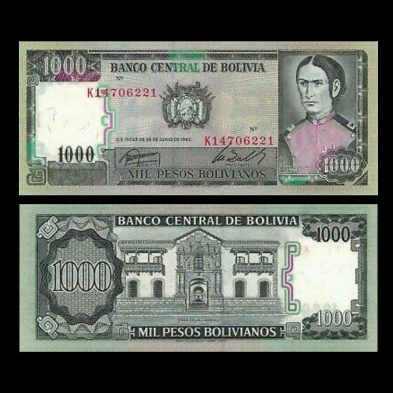 UANG BOLIVIA 1000 PESOS BOLIVIANOS 1982 UNC NEW ORIGINAL BANKNOTE