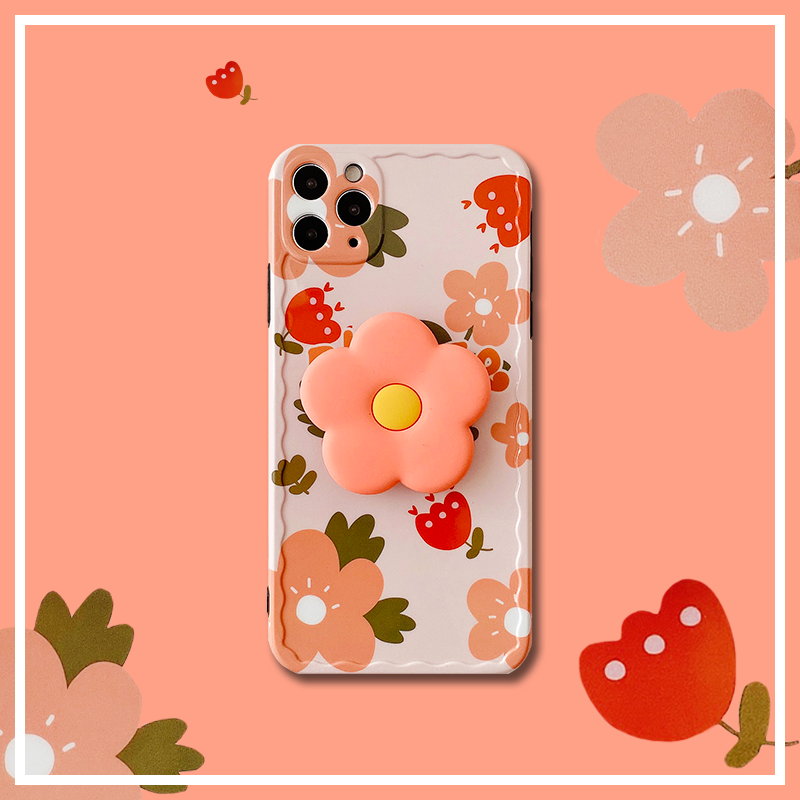 Case Handphone Motif Bunga Warna Peach Dan Popsocket Untuk Iphone Shopee Indonesia