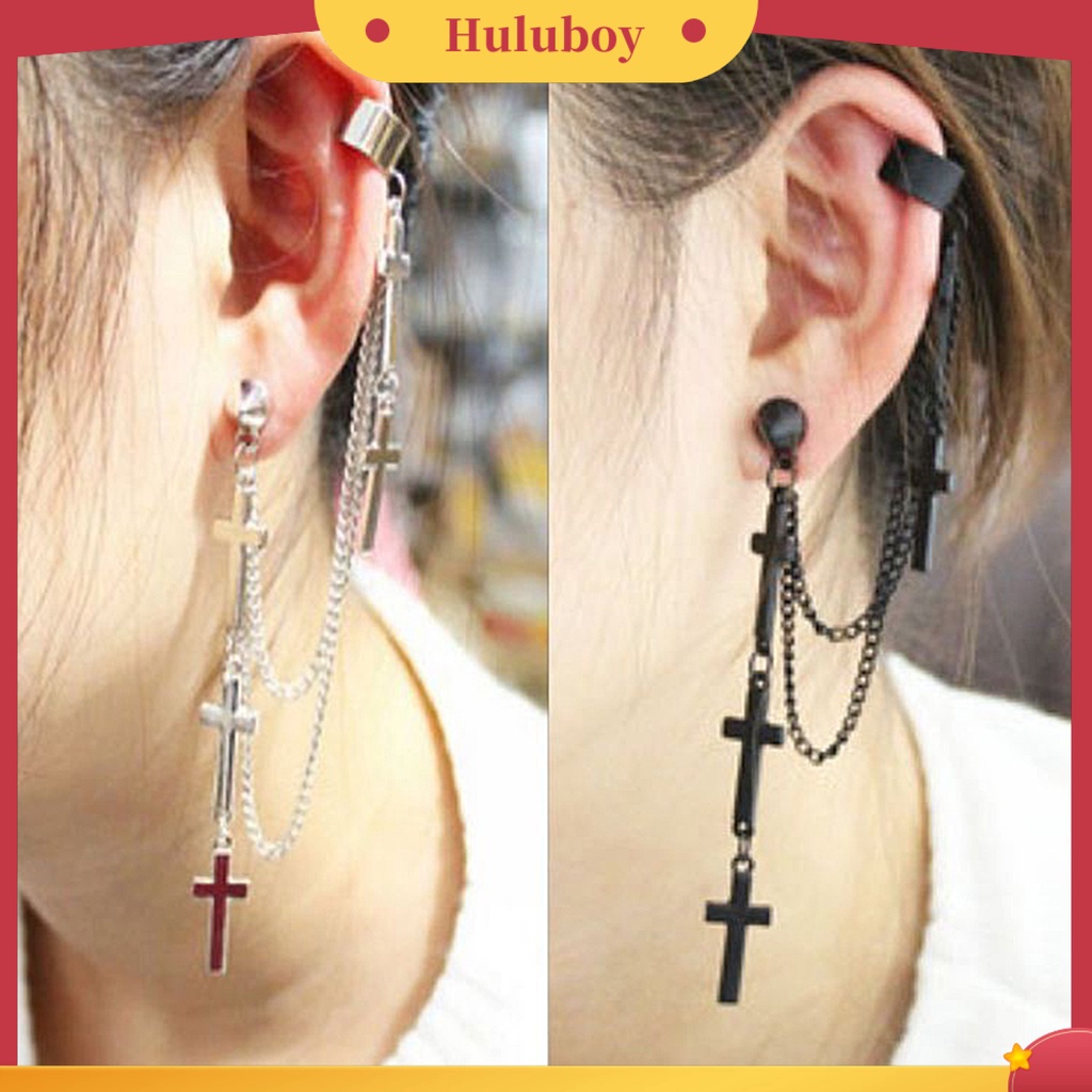 Hu Hu Hu Hu Hu Alat Bantu Pasang Kacamata♡ 1pc Anting Ear Cuff Model Salib Menjuntai Bahan Alloy Gaya Punk Untuk Wanita