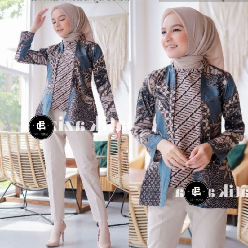 tey-17 Batik Wanita ASJ SA HRB026 Kenongo Kemeja Tosca Pendek-Ayunda Hitam