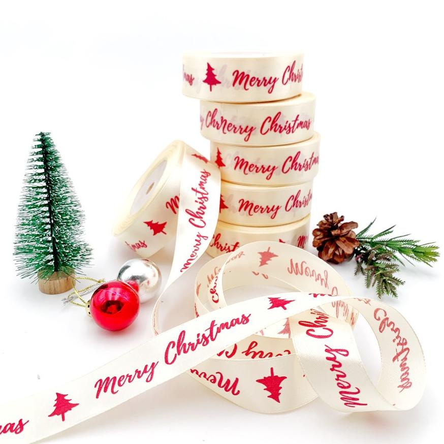 

PITA KADO HAMPERS NATAL POHON MERRY CHRISTMAS SATIN CREAM 2,5 CM POPULER