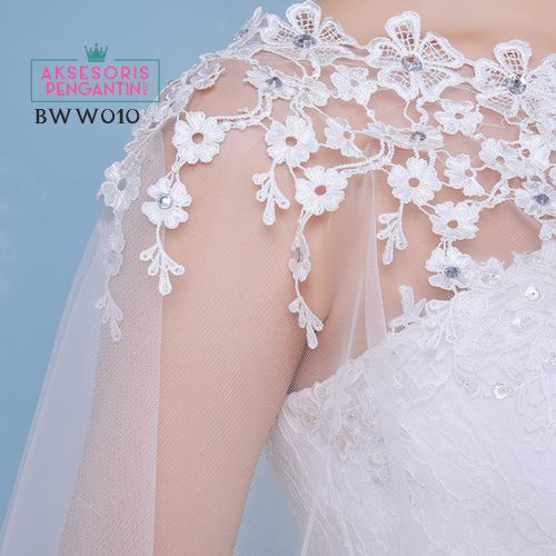 [PRODUK TERBATAS] BOLERO PENGANTIN BROKAT KOREA AKSESORIS WEDDING LACE PUTIH BWW010