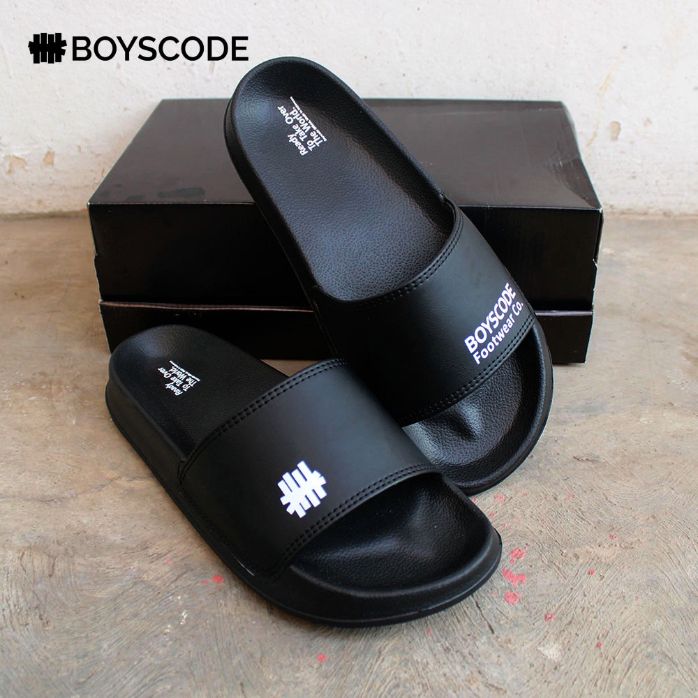 Sendal Slide Pria Distro Boyscode Footwear Co. Original Hitam / Sendal Selop / Sendal Slip On Pria