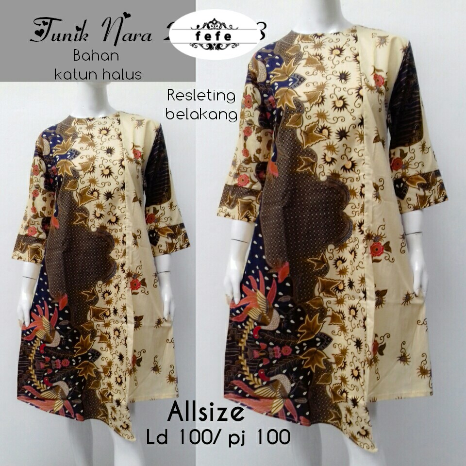 BAJU BATIK TERBARU | BAJU BATIK WANITA MODEL TUNIK CANTIK KATUN HALUS TUNIK NARA 3 WARNA