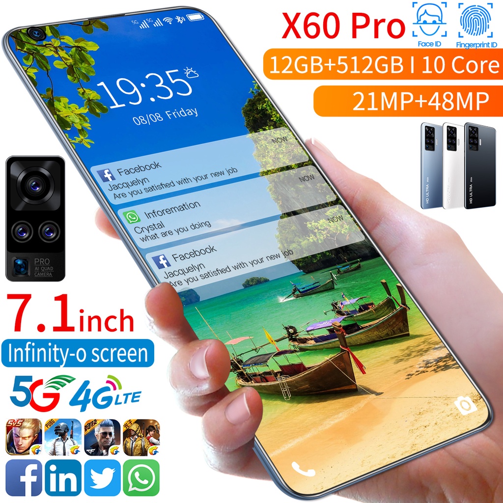 Handphone Murah 7.1inci HD+ X60 handphone RAM 12GB + 512GB ROM Android hp 21MP + 48MP 5600Mah