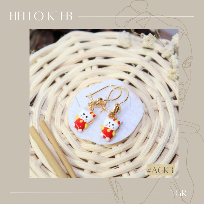 HELLO K' FB RED  || Anting Emas Anak Hello Kitty Kait || Anting Emas Muda 1 gram