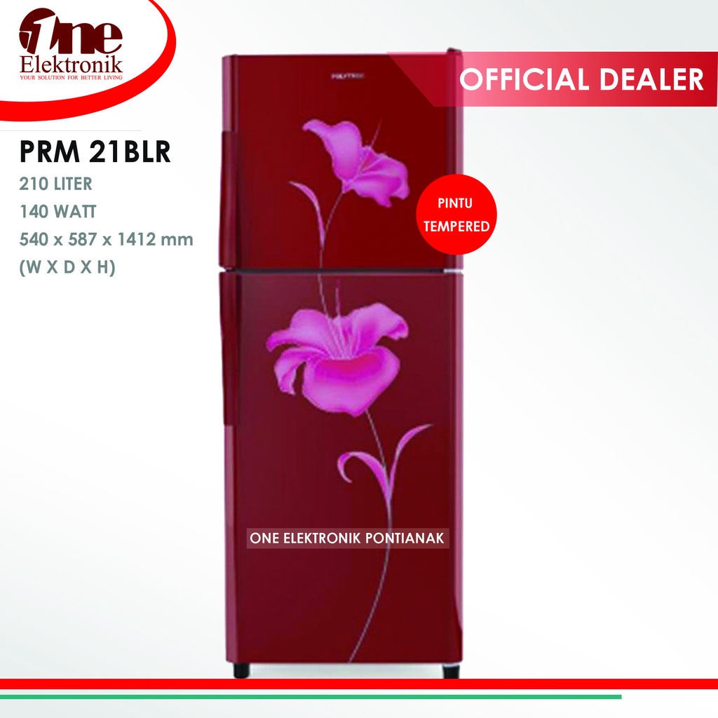 Kulkas 2 Pintu Polytron PRM 21 BLR Pintu KACA Tempered