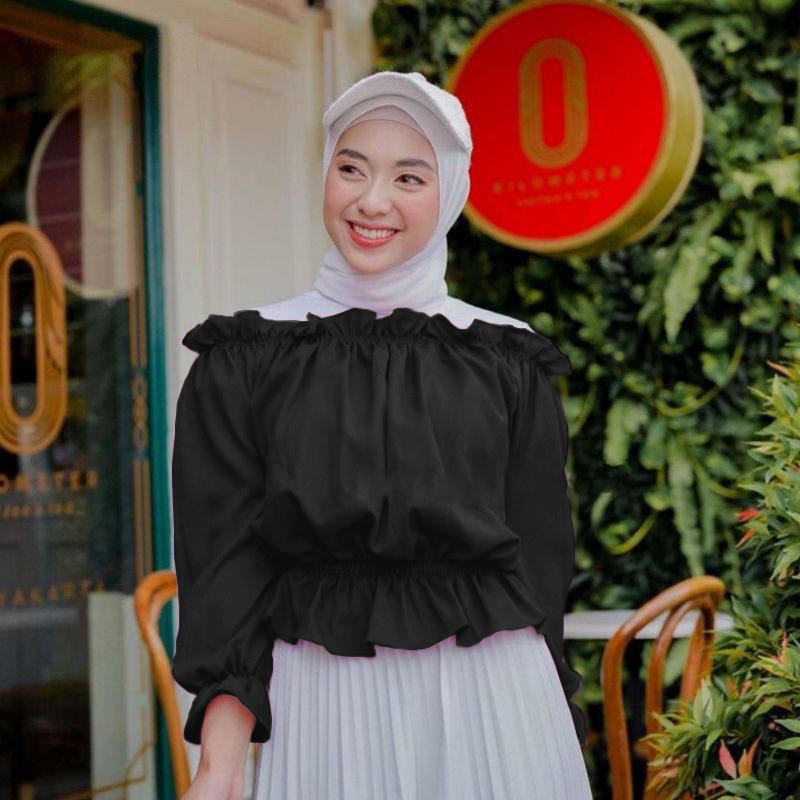 MIRABEL TOP BLOUSE OFF SHOULDER CINO CROPTY TOP SABRINA HITS SELEBGRAM FASHION WANITA