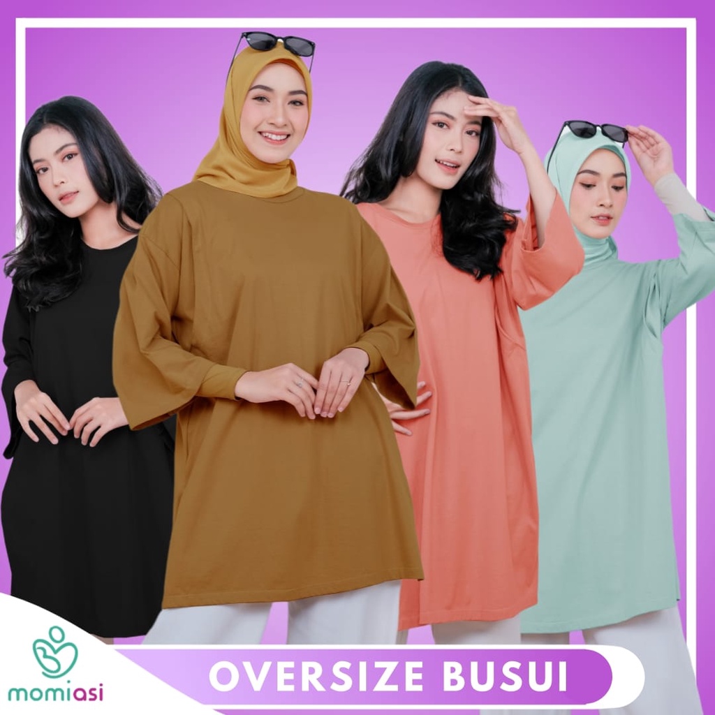 Momiasi - Kaos Oversize Wanita lengan 7/8 Basic Oversized Top Busui Hijab Non Hijab Friendly