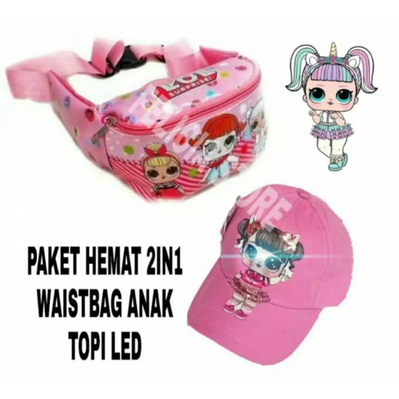 2in1 waistbag anak lol+topi led lol