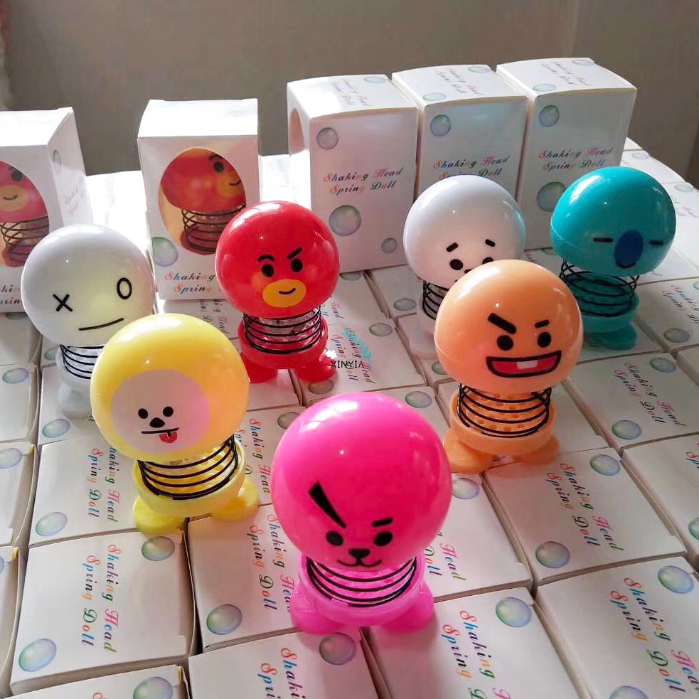 BTS LED Boneka Per Goyang Kepala Bt21 Emoji Pegas Kpop Emoticon Spring Shaking Head Doll Dashboard