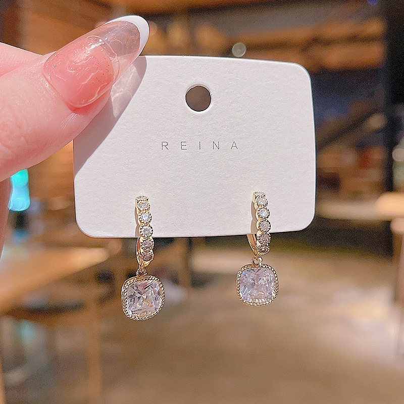 Anting Tusuk Gantung Bahan Sterling silver 925 Desain Geometri Hias Zircon Gaya Korea Untuk Wanita