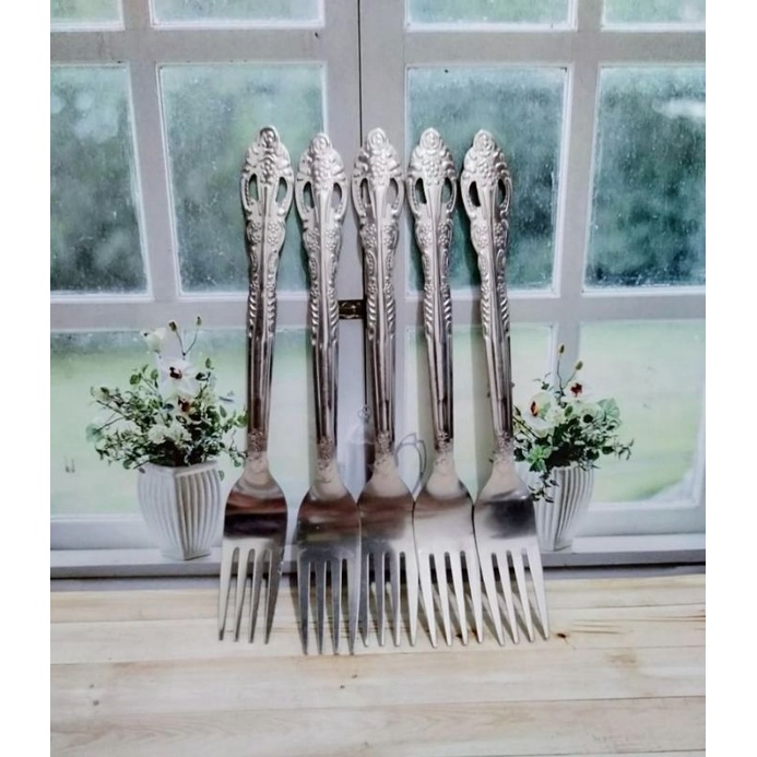 Promo!!!8 Model 12 Pcs/Sendok Makan Stainless/Garpu Makan/Sendok Bunga/Sendok Wayang/Sendok Bintang-Garpu Motif Wayang