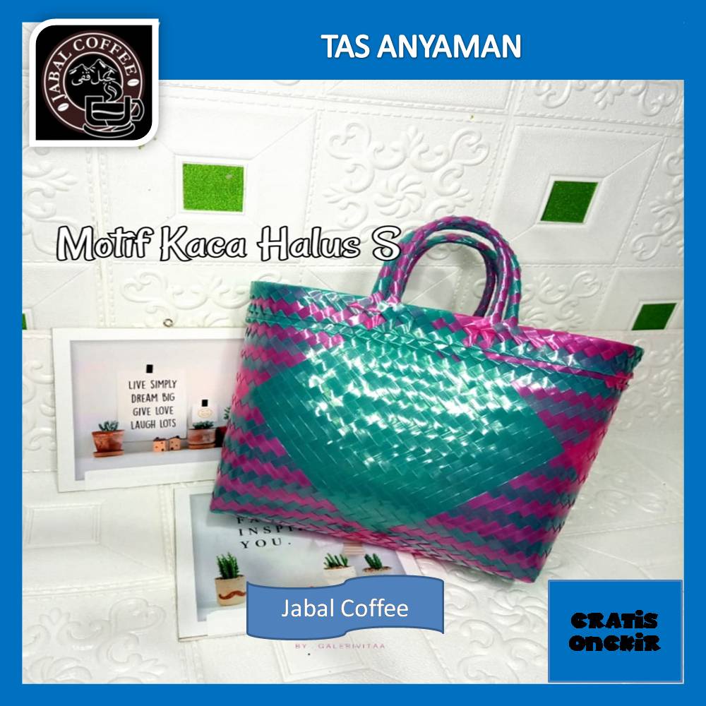 Tas Anyaman Plastik Kaca Halus Ukuran S / Tas Anyam Kaca Papak Kecil / Tas Hampers 01