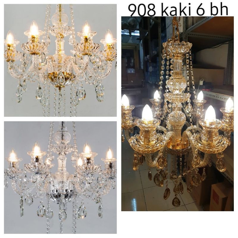 Lampu Gantung Kristal Gelas 6 Lampu 3 Warna