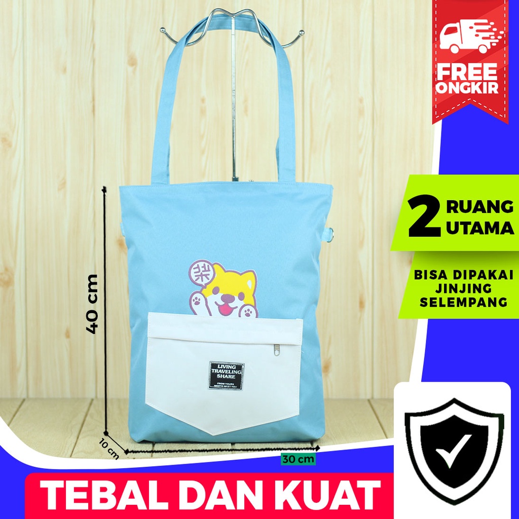 KOREAN TOTE BAG Tas Fashion Wanita Totebag Resleting Biru Muda Kasual Tas Selempang Cewek OOTD Lucu