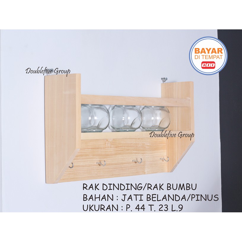 RAK DINDING KAYU BUMBU BEKVAM RAK BUMBU SERBA GUNA RAK DINDING KAYU BIRCH SOLID UK. 44 X 23 X 9