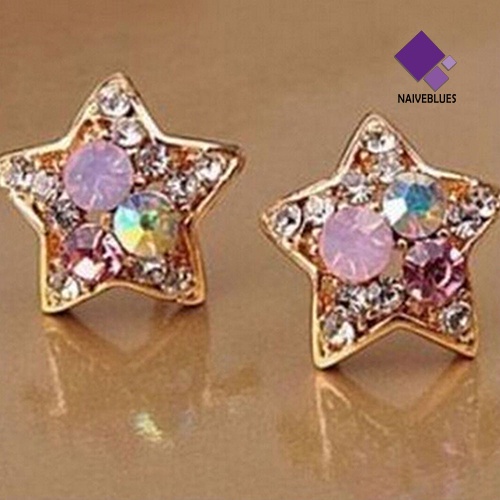 Anting Stud Bentuk Bintang Aksen Berlian Imitasi Untuk Wanita