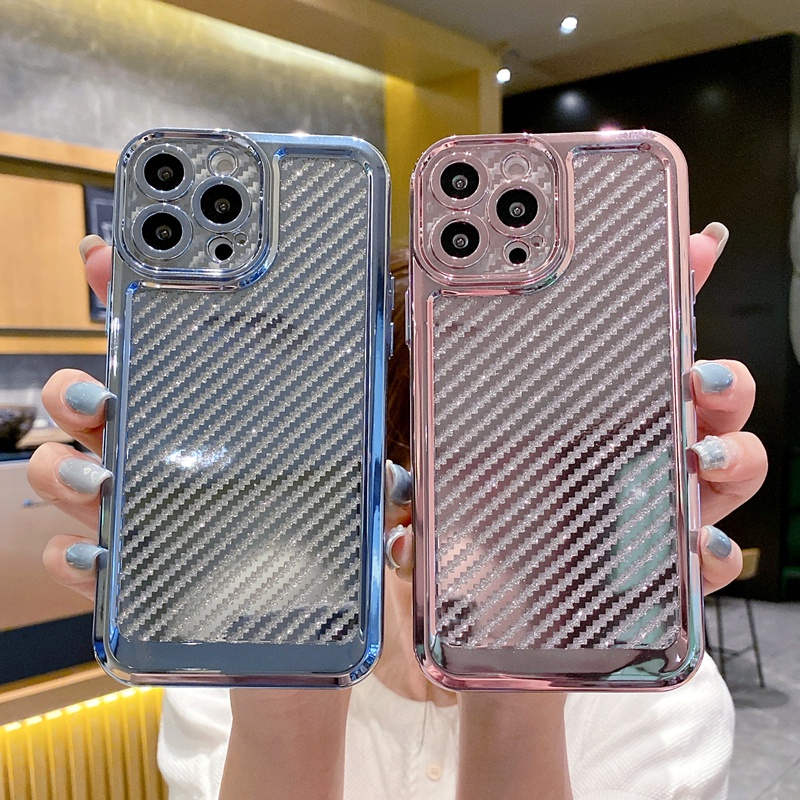 Case Bumper Pelindung Kamera Shockproof Ultra Tipis Tekstur Serat Karbon Untuk iPhone 12 13 Pro MAX 11 Pro MAX 7 Plus 8 Plus X XR XS MAX SE 2020