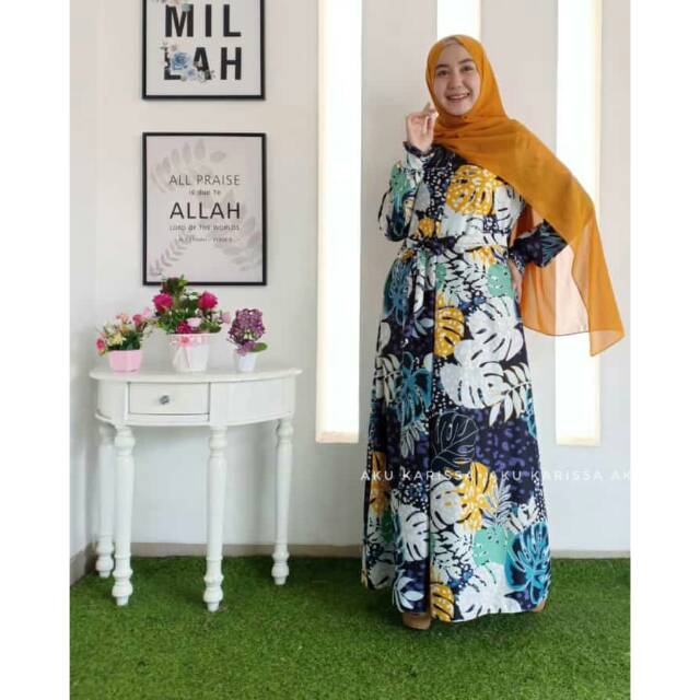 Gamis royal satin /Gamis motif daun