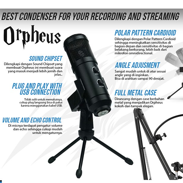 Sades Orpheus Mic Condenser 1 Set For Recording Streming Orphues ORIGINAL