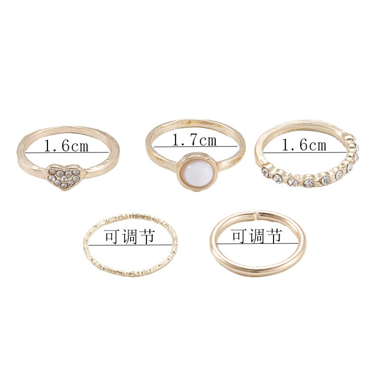 5PCS/SET Cincin Wanita Korea tren mutiara hati ring