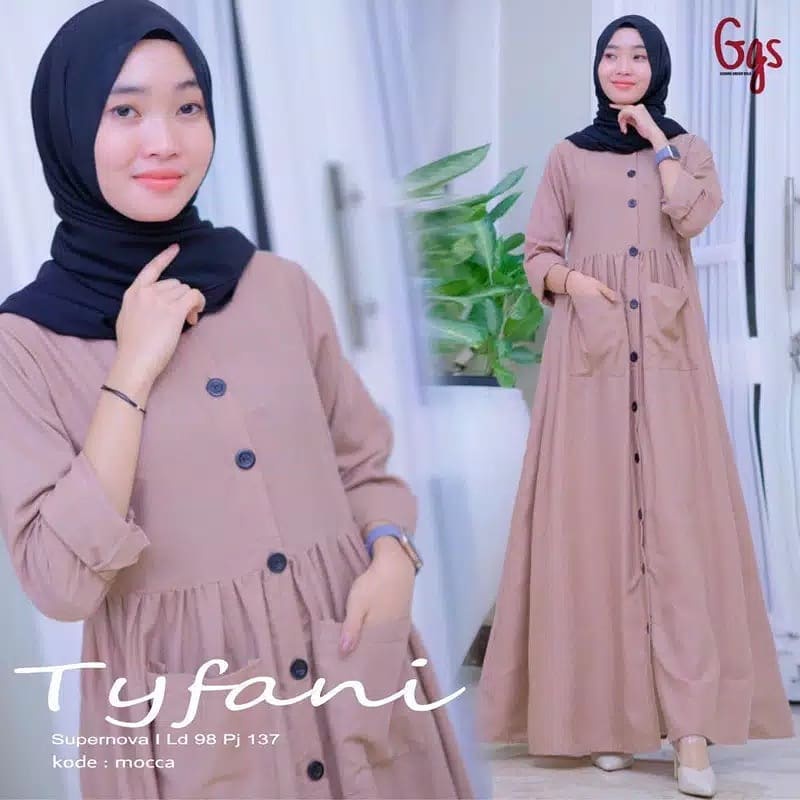 Tyfani Dress / Gamis kancing dan saku ukuran M,L,XL,XXL