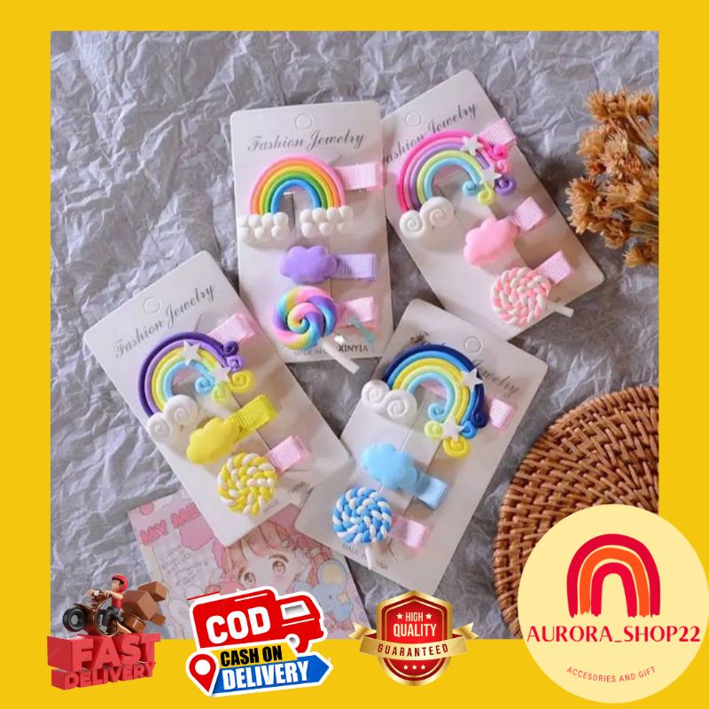 [COD] ISI 3 PCS JEPIT RAMBUT ANAK HIASAN AWAN LOLIPOP LUCU CUTE ALA KOREA HAIRCLIP KOREA