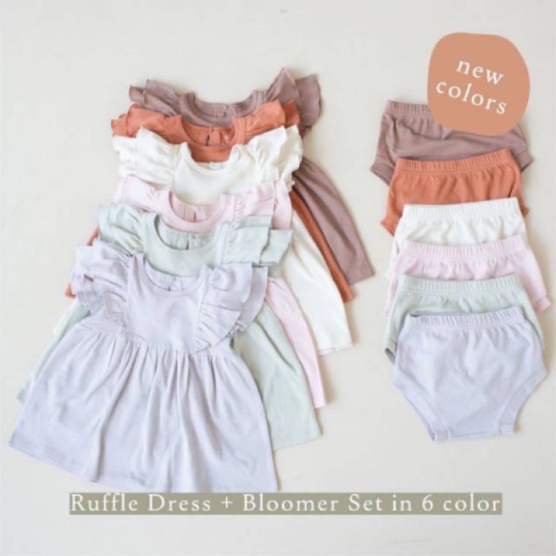 Cotton Cub Ruffle Dress + Bloomer Set - Baju Anak Bayi Terusan dengan Dalaman Celana Pendek Cewek