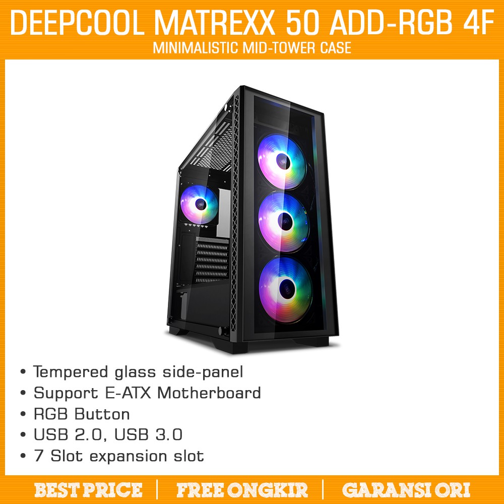 DEEPCOOL MATREXX 50 ADD-RGB 4F E-ATX TEMPERED GLASS GAMING CASE CASING