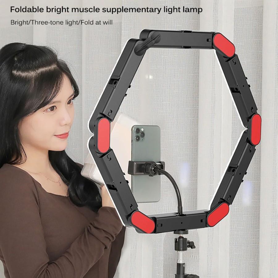 V8 - LED Foldable 6 Lampu / 16IN Selfie Make Up Ring Light