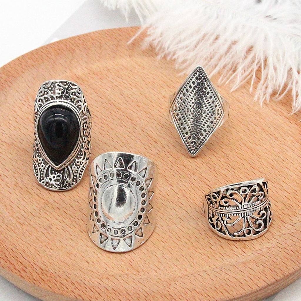 Hu Hu Hu Hu Hu Alat Bantu Pasang Kacamata♡ 4pcs / Set Cincin Fidget Gaya Bohemian Ringan Tahan Lama Untuk Unisex