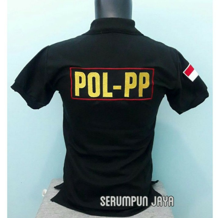 KAOS SATPOL PP - KAOS KERAH POL PP HITAM - KAOS SATPOL PP RODA GILA HITAM FULL BORDIR