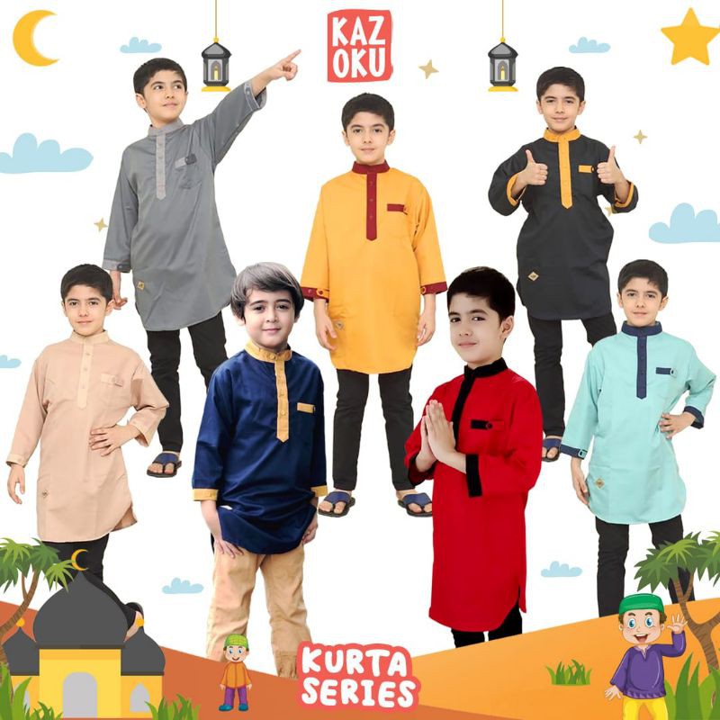 Fashion MUSLIM BAJU KOKO KURTA ANAK LAKI LAKI UMUR 4 6 8 10 12 tahun branded KAZOKU