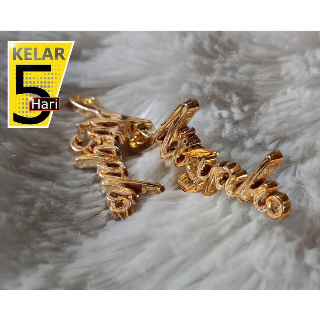 plat label hijab khimar kerudung plat merk custom bahan alloy stainless kuningan & pewter