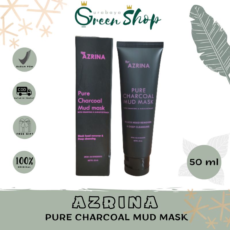 FREE SPATULA - READY AZRINA PURE CHARCOAL MUD MASK - MASKER CHARCOAL AZRINA