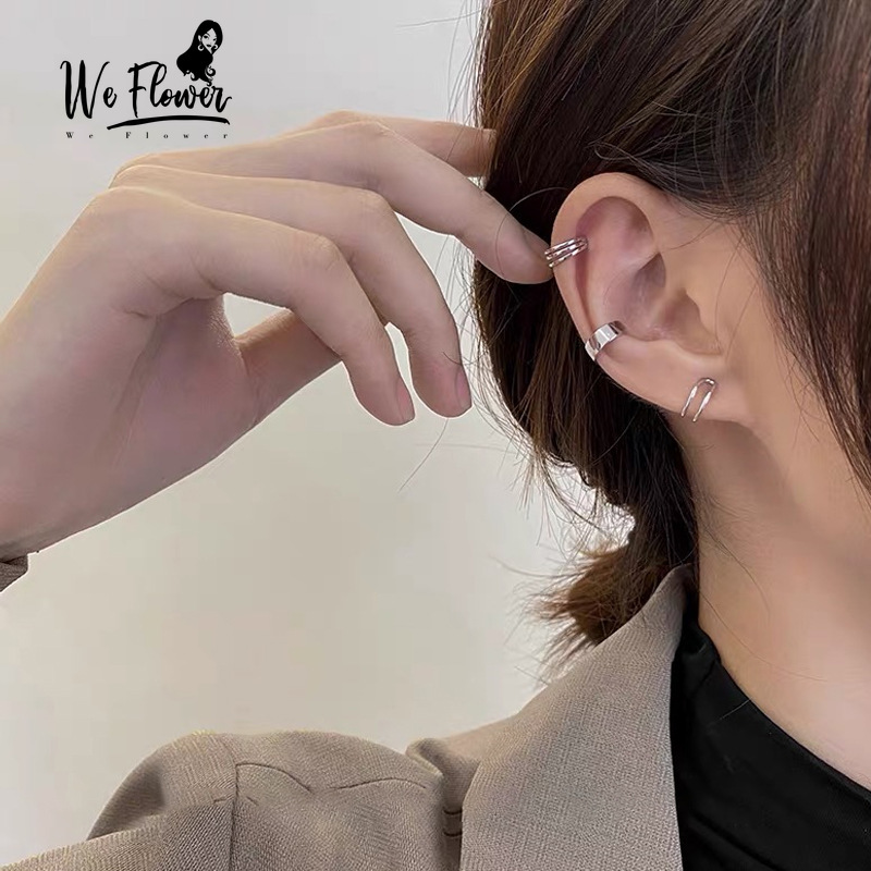 We Flower 3pcs / Set Anting Klip Tanpa Tindik Desain Geometri Untuk Wanita