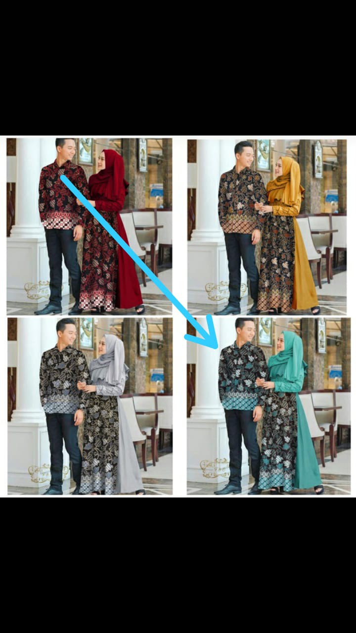 Set Cp Alazka Batik Couple Gamis Batik Kombi Brukat Jumbo 4 Warna