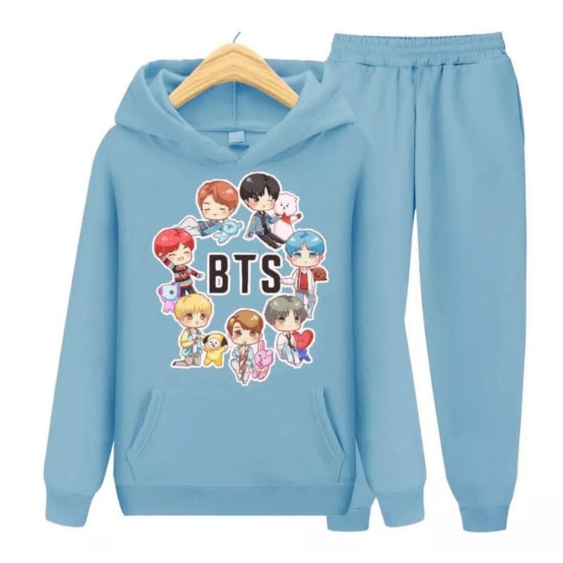 BAJU SETELAN ANAK PEREMPUAN SWEATER HOODIE LONG SLAVE SABLON BT21/BTS