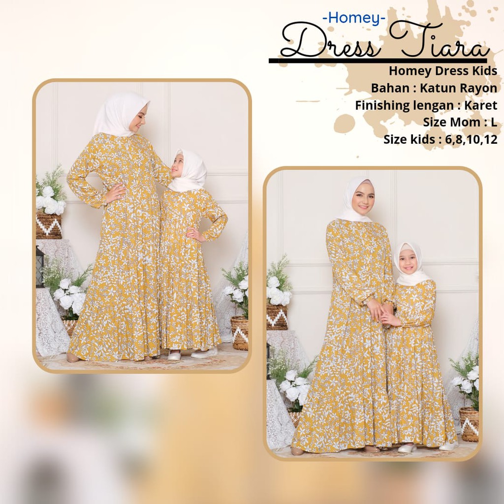 New-Gamis Couple Ibu &amp; Anak - Homey Dress Tiara Motif Flower -Bahan Katun Rayon Premium-Termurah!!