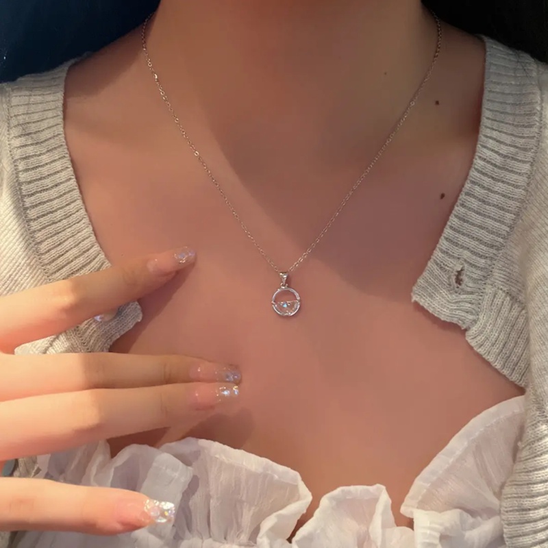 We Flower Trendy Silver Sparkling Stone Pendant Necklace for Women Chic Shining Spring Water Charm Collarbone Necklaces Clavicle Chain Jewelry