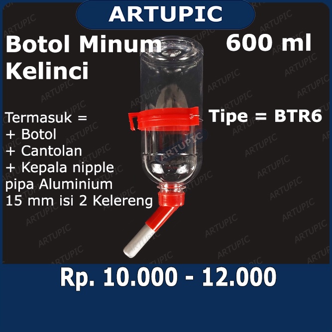 Botol Minum Kelinci 600 ml BTR6 Aluminium Isi Kelereng Dot Tempat Minum Kelinci Hamster Marmut Murah