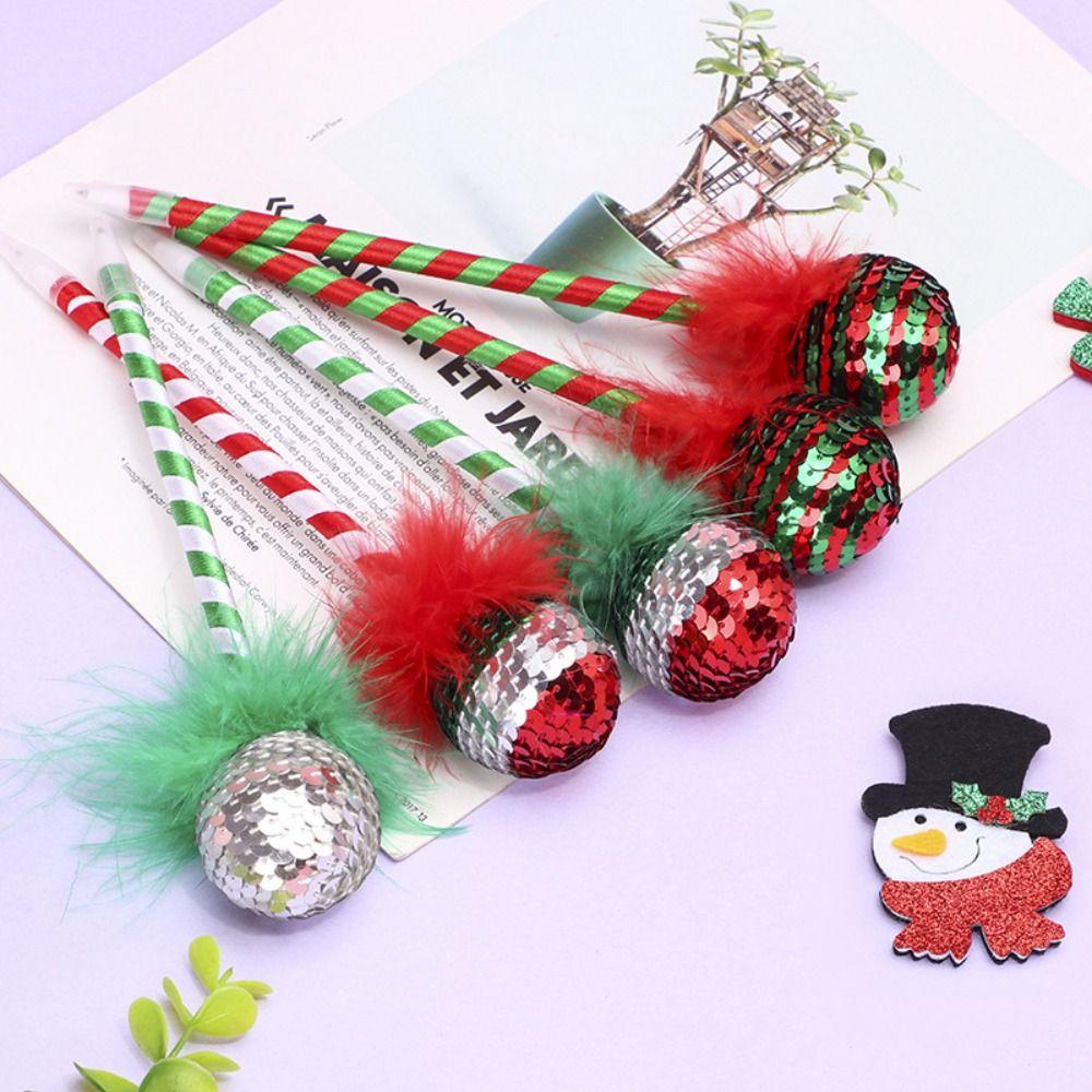 R-flower 2PCS/Set Christmas Gel Pen Hadiah Alat Tulis Bola Natal Kantor Sekolah Pena Netral