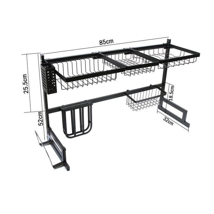 Rak Piring Dapur Stainless Steel Hitam Peralatan Wastafel kuat Drain Rack Baja Anti Karat 2 Susun