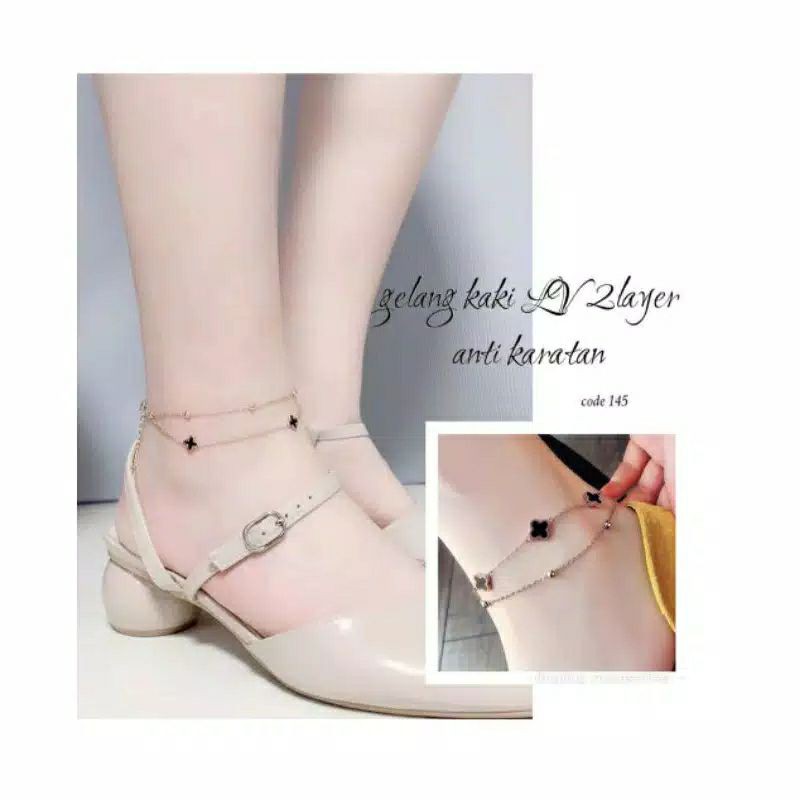 Gelang Kaki Bunga 2Layer Titanium Antikarat Premium